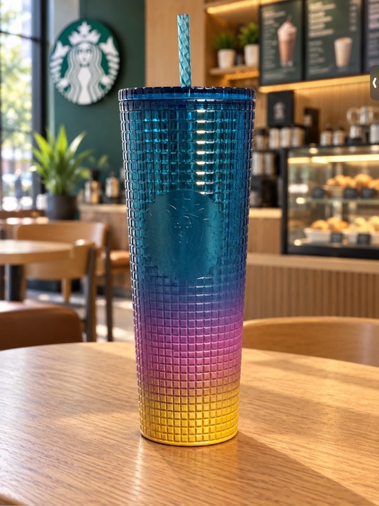 Starbucks Other - Starbucks Blue Purple Yellow Ombre Studded Cold Cup with Straw